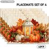4pcs/6pcs Autumn Harvest Placemats Suitable for Indoor/Outdoor Fall Table Decor with Pumpkin Maple Leaf Lantern Berry Patterns, Rectangular Table for