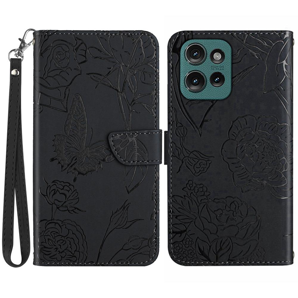 HT03 For Motorola Edge 50 Neo 5G/Moto S50 5G/Thinkphone 25 5G Case Butterfly Flower Imprint Leather Phone Cover with Strap