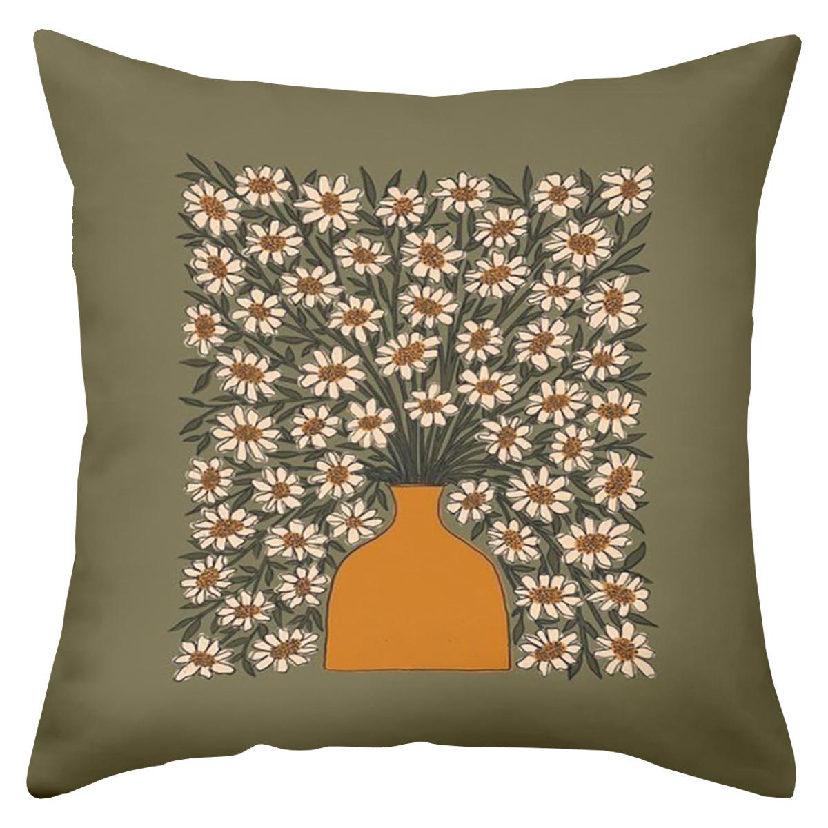 

1 Pieces Green Cushions With Floral Vase Pattern Decor Polyester pillowcase, sofa decorative cushion cov Headboard Pillow 45x45cm