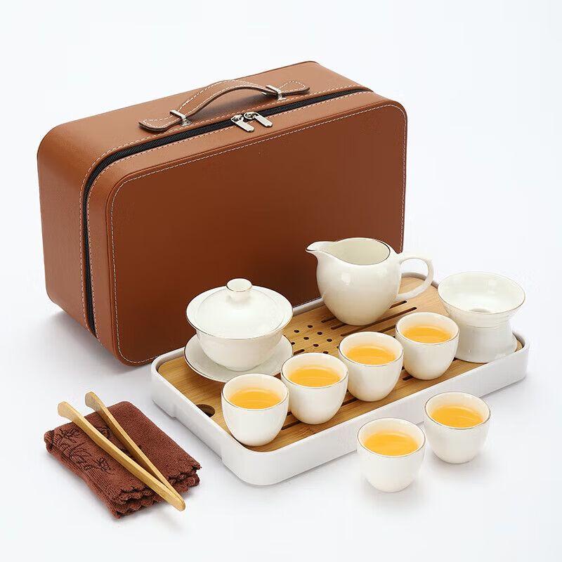 Qiu Qiao Portable Mutton Fat Jade White Porcelain Kung Fu Tea Set