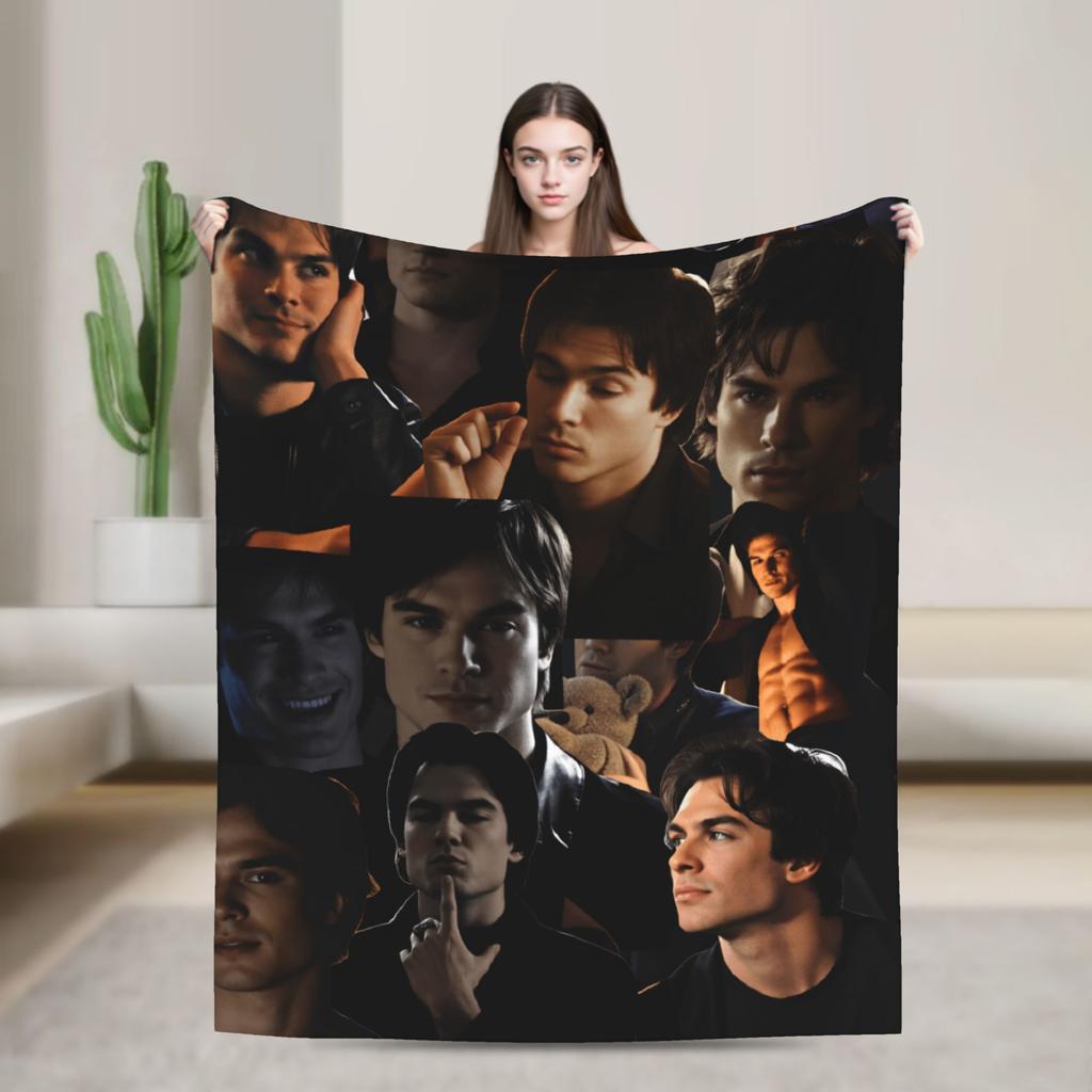 The Vampire Diaries Damon salvatore Blanket Super Warm Plush Bedding Throws For Home Decor Travel Office Flannel Bedspread Bed