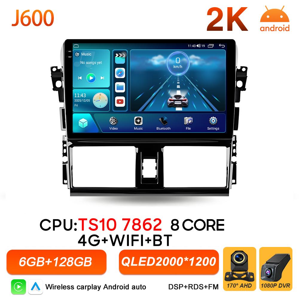 Android 16 Car Radio Carplay For Toyota Yaris Vios 2014 2015 2016 Multimedia Player 2k Touch Screen Bluetooth GPS Navigation DVD