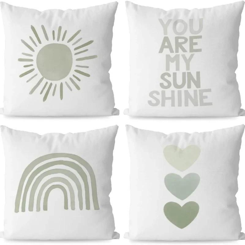 Sun Rainbow HeartPrinted Pillow Covers Pattern Cushion Cover Suitable For Sofa Bedroom Car Pillow Cover