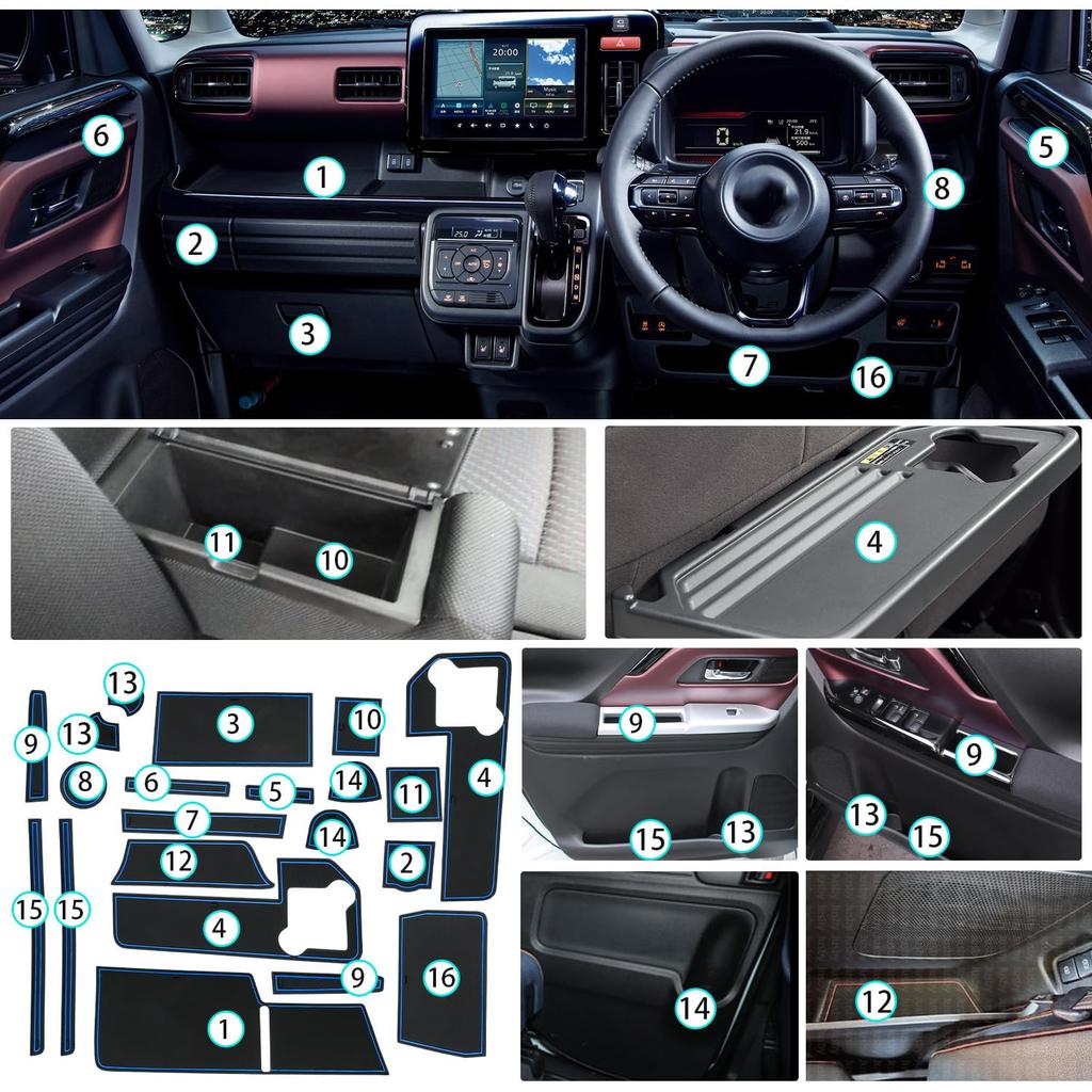 Ruiya 2023 Suzuki Spacia Custom und Spacia Custom mk94s Gummi Türfach Innenraum Gummitasche Kratzer Geräusch Custom Teile Spacia, mk54s, Matten,