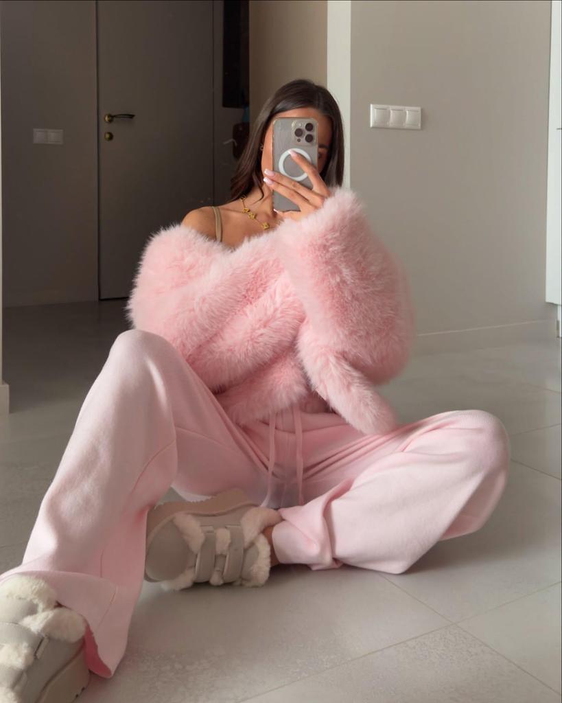 Damski zimowy płaszcz ze sztucznego futra lisa z kołnierzem garniturowym