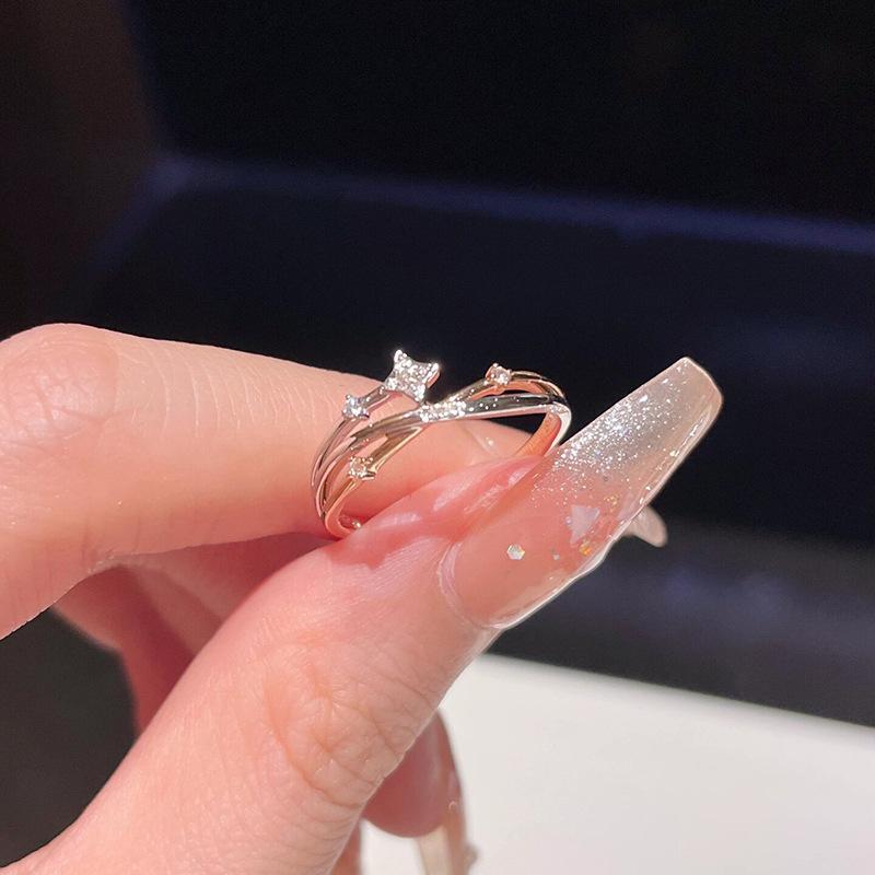 

ANENJERY Кольцо открытое со звездой из циркония, перекрещенные линии, для женщин, элегантный нишевый роскошный дизайн, свадебные украшения, подарки, оптом, на каждый день adjustable серебряный