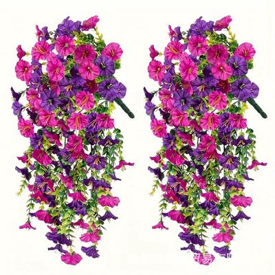 1PCS Artificial Hanging Flowers Silk Morning Glory Fake Flower UV Resistant Outdoor Hanging Plants for Wedding Home Garden Decor