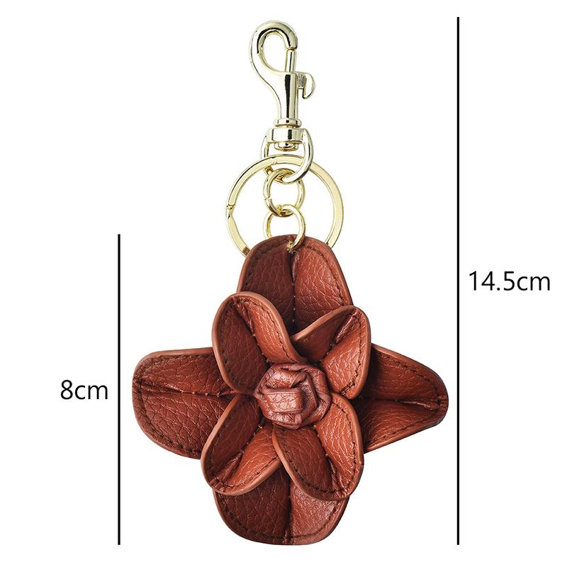 Simple Leather Flower Keychain Pendant  Camellia Keychain Pendant Portable Anti-Loss Key Ring Bag Decoration Gifts