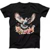 Flying Pigeon Hippie Mushroom Flower Funny Gift Tee Black T Shirt 276