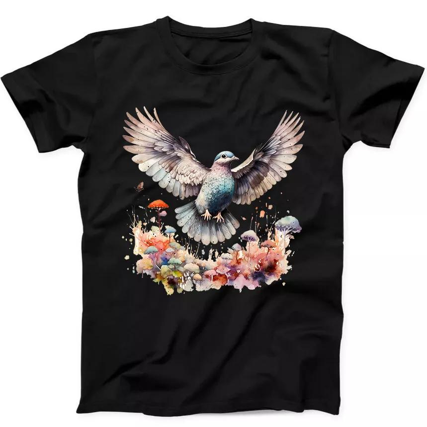 

Flying Pigeon Hippie Mushroom Flower Funny Gift Tee Black T Shirt 276 M