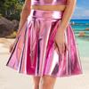 Women Skater Skirt High-Waisted Shiny Metallic Patent Faux Leather Texture Party Skirt Slimming Versatile Mini Skirt