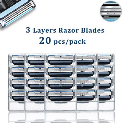 20PCS Shaving Cassettes For 3 Layers Replacement Heads Stainless Steel Razor Blades