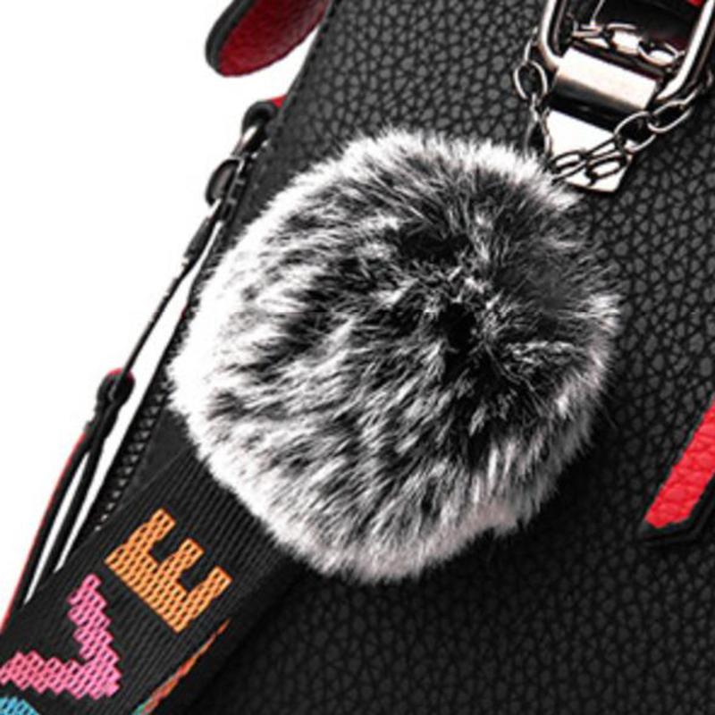 PU Leather Women Messenger Bag Fur Ball Crossbody Flap Bag Female Shoulder Bag Solid Color Handbags