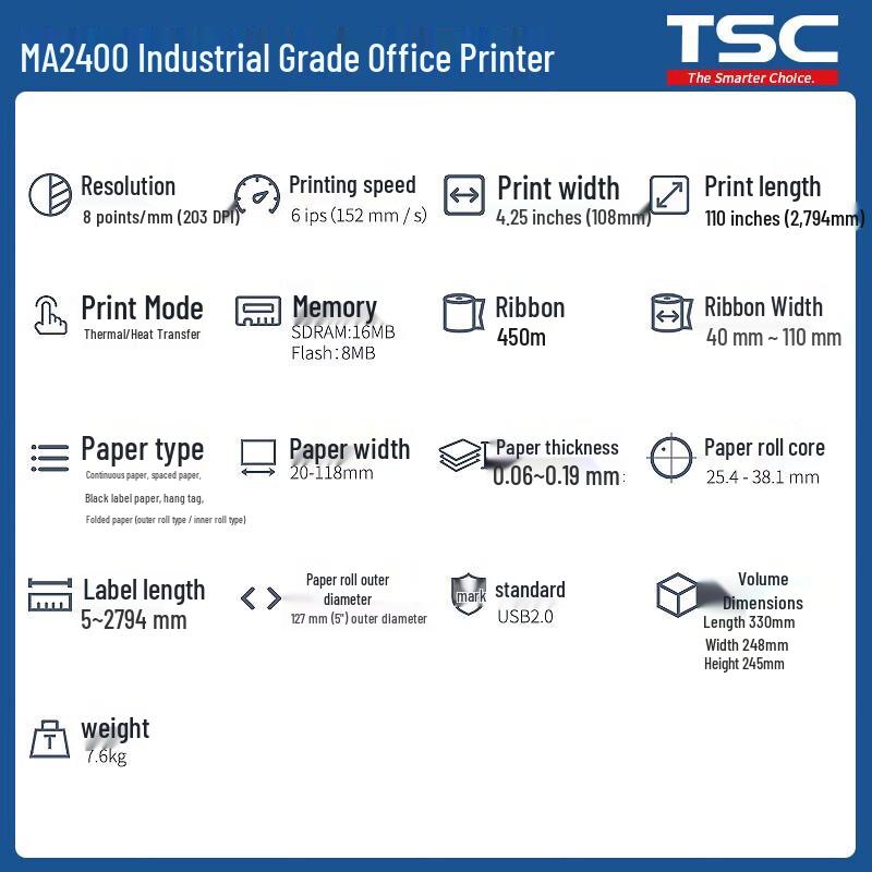 TSC Industrial Barcode Label Printer CN Plug (adapter Included)