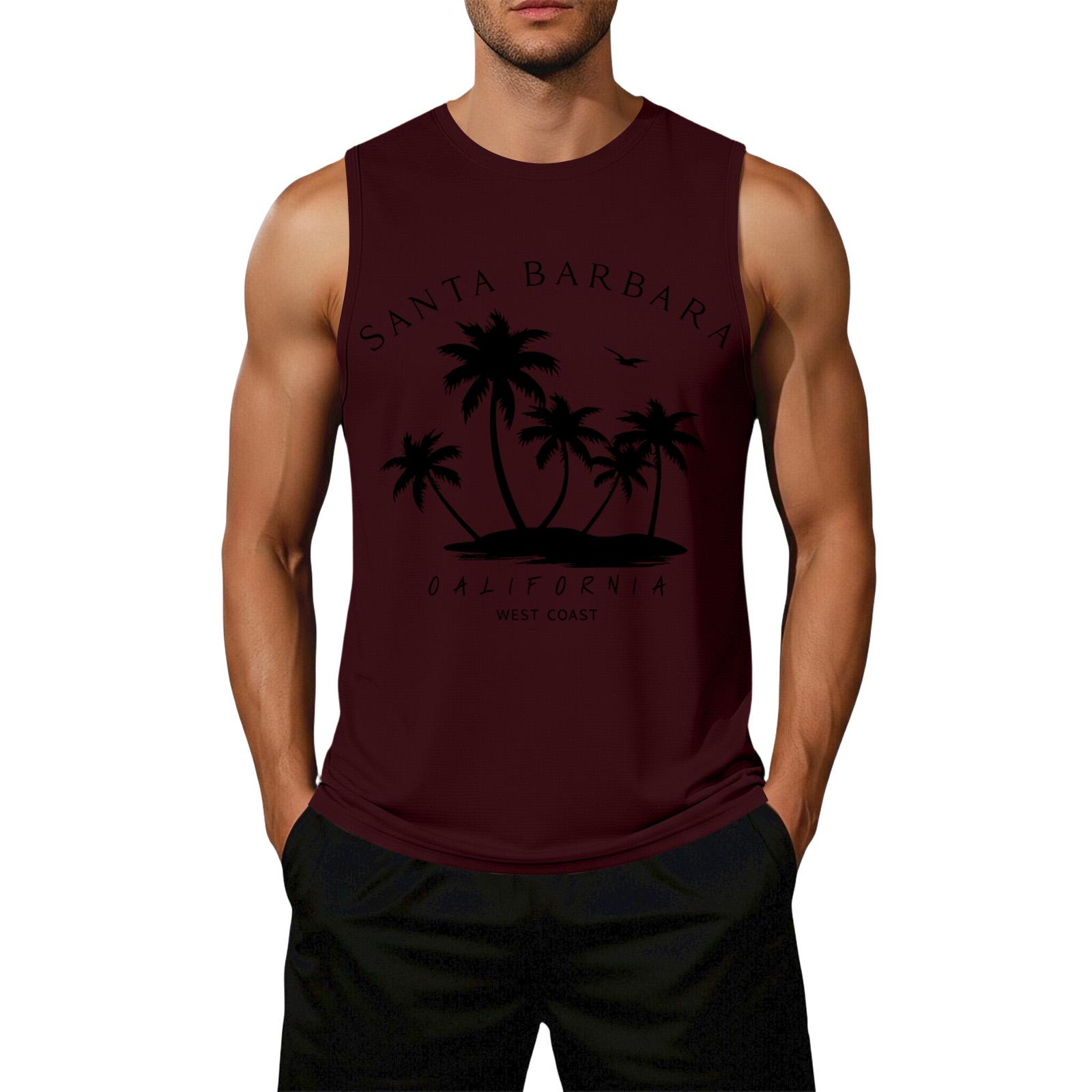 

Men s Loose Fit Sleeveless Casual Tank Top Palm Tree Graphic Print Lightweight Summer Muscle Shirt S винный