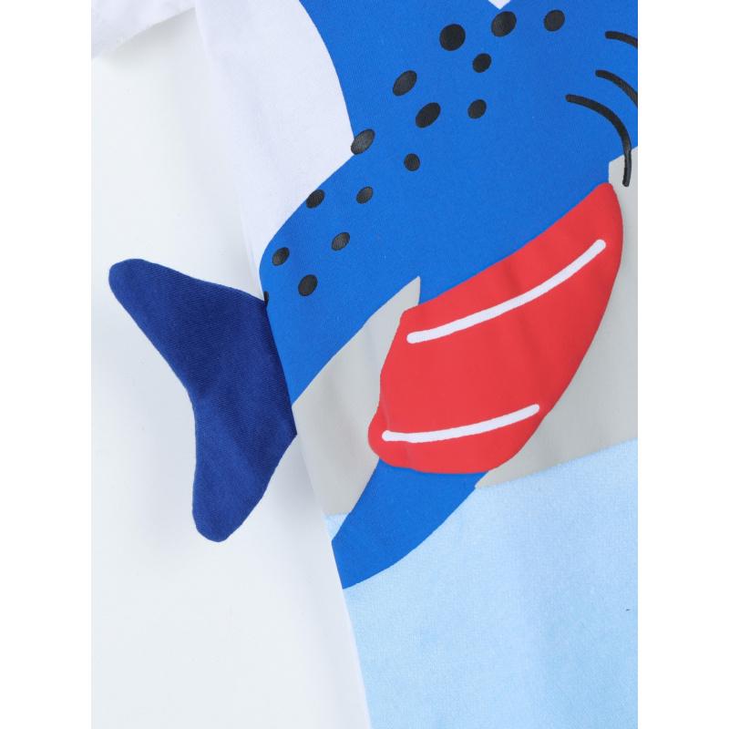 Summer New Boys' T-Shirt Round Neck Children'S Short Sleeve T-Shirt Knitted Cotton Shark Print Children'S Sweatshirt