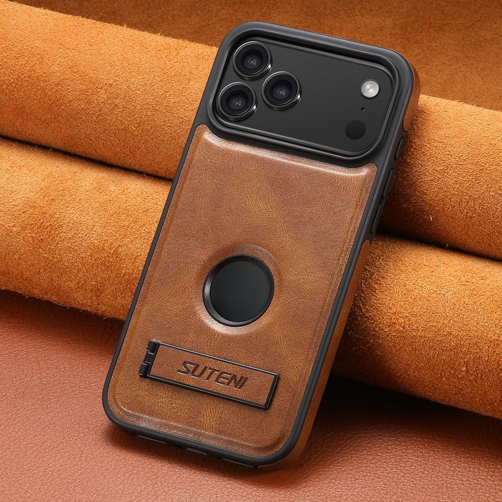 Vintage Oil Wax Leather Phone Case for iPhone 17 Pro Max Air 16 Plus 15 14 13 12 Pro Invisible Bracket Magnetic Charging Cover