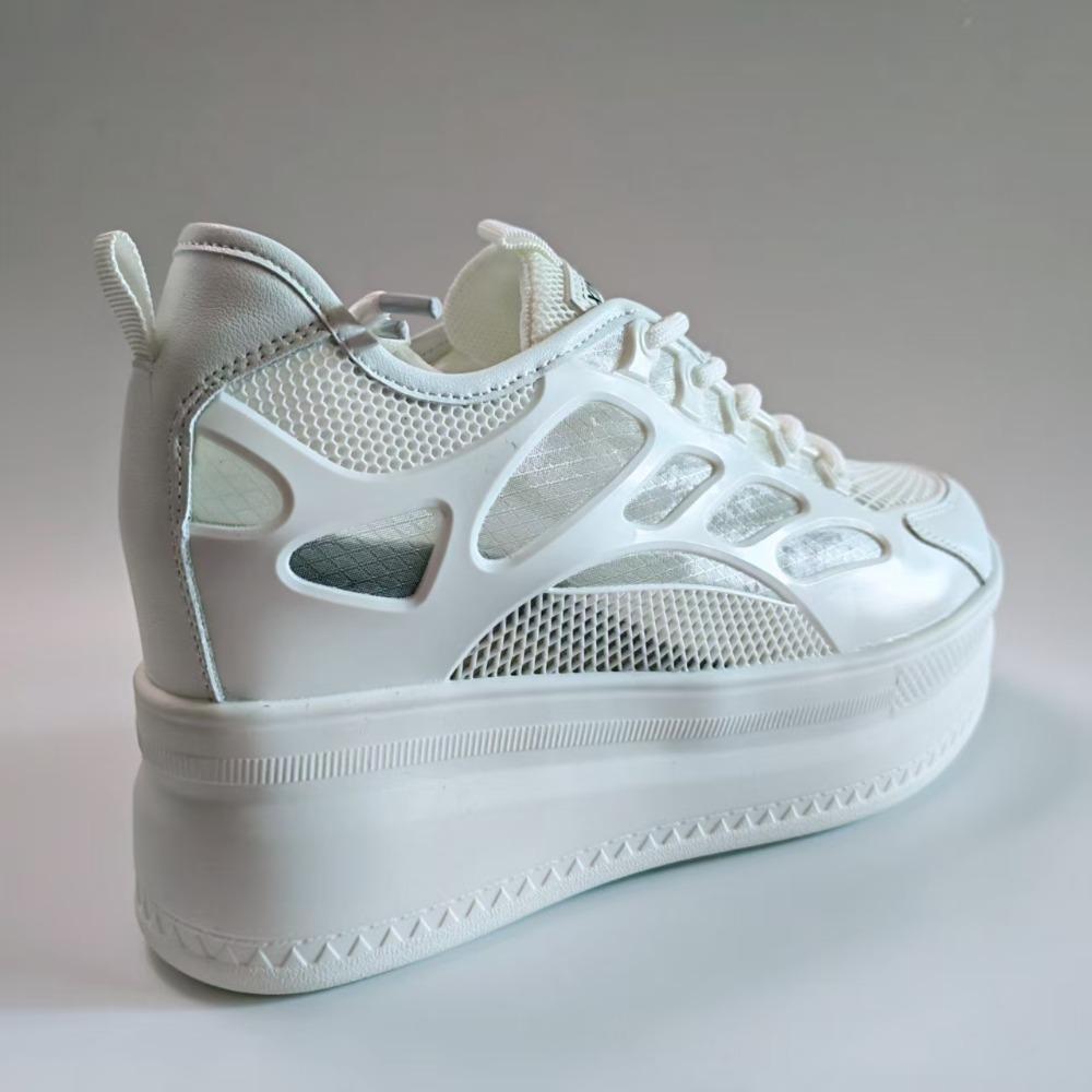 9cm Height Increasing Shoes Women Platform Sneakers Genuine Leather White Shoes Breathable Mesh Ladies Casual Shoes