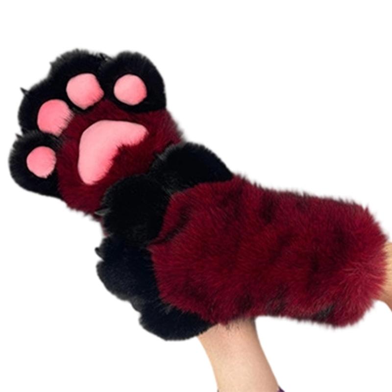 Furry Cats Paws Gloves Cosplay Costume Gloves for Women Girl Warmth Comfort Soft Plush Fursuit Gloves Anime Armwear