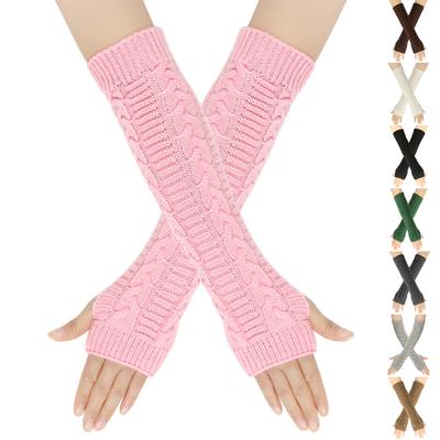 Damen Winter Warme Wollhandschuhe, Fingerlose Langarm-Verlängerungshandschuhe