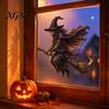 Halloween Party Supplies Witch on Broomstick Static Cling, Themed Glass Window Sticker, Decals Removable Wall Cling for Storefront Windows Doors