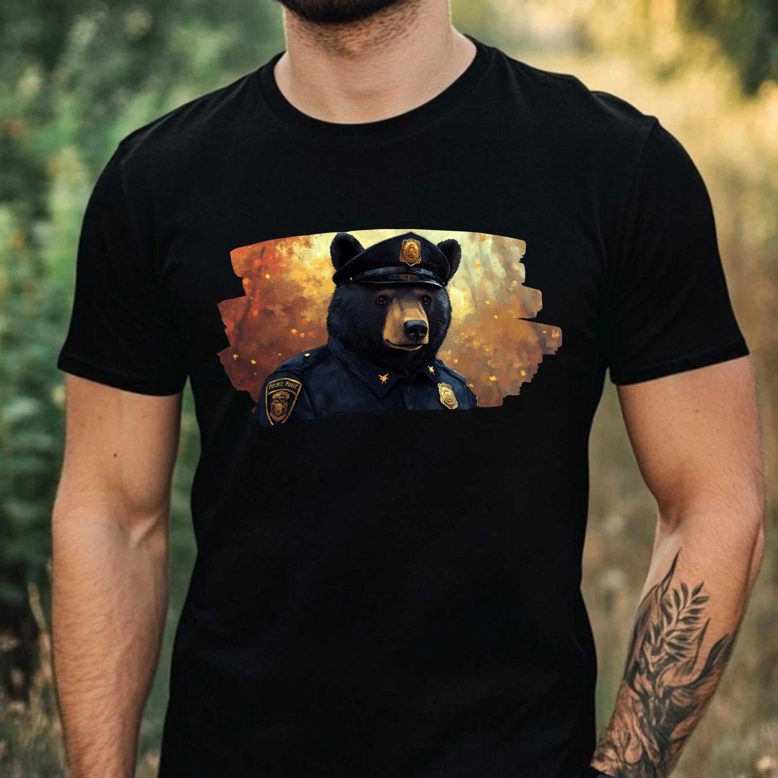 T-Shirt Herren Schwarzbär als Polizist Motiv Baumwolle Größe XS bis 5XL L