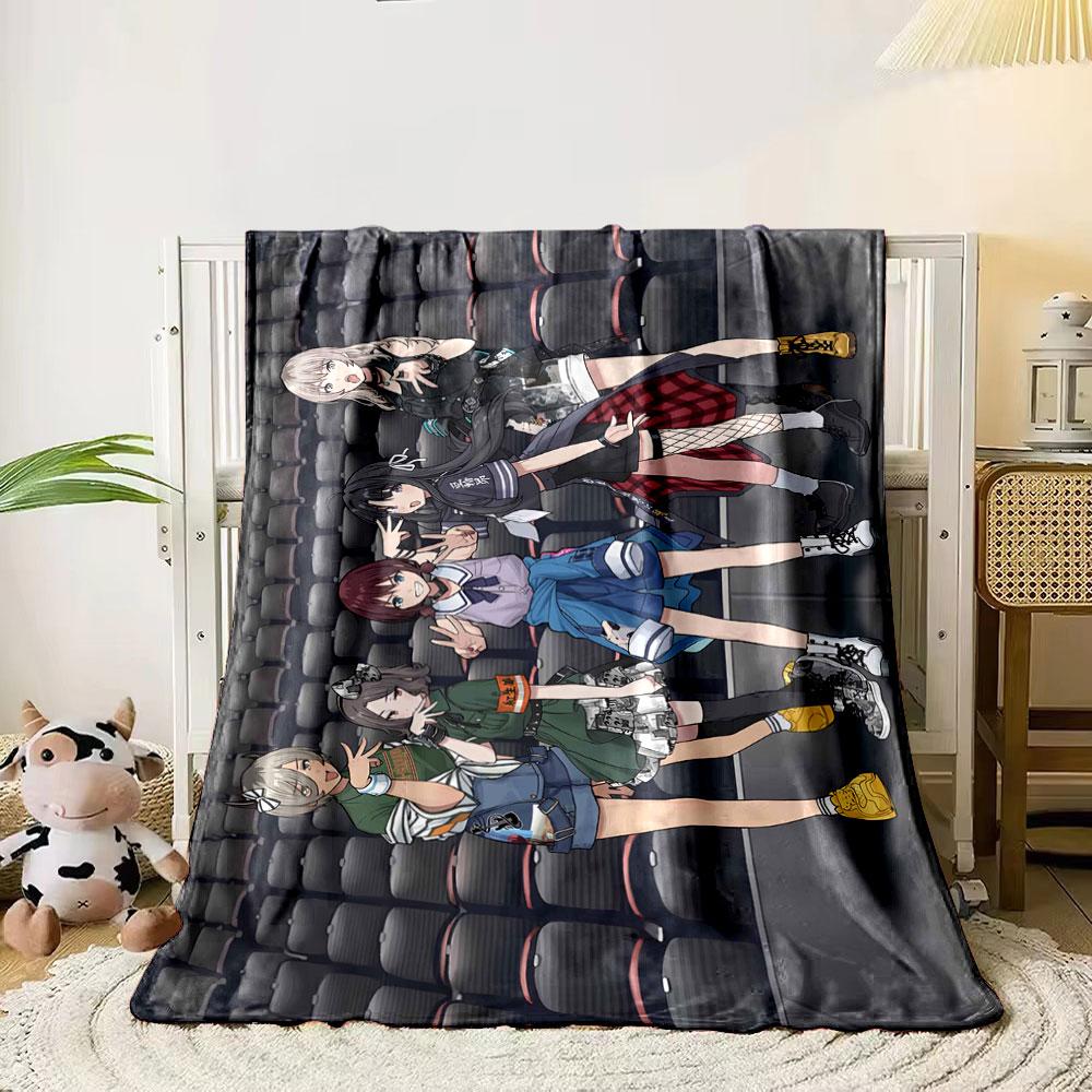

Five anime-style characters in varied outfits posing with hand gestures. for all seasons blanket lunch break throw gift 80cm x 120cm