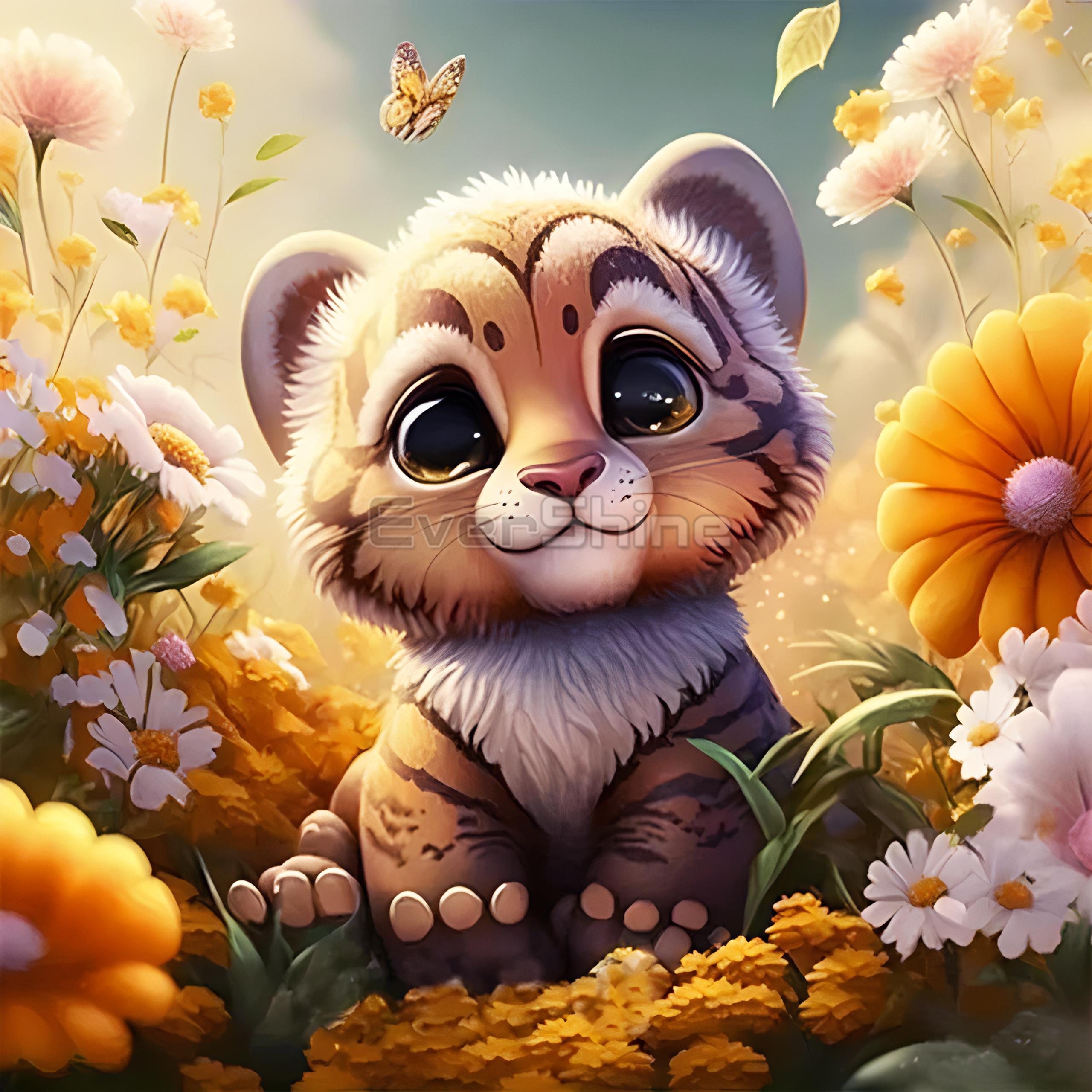 

EverShine 5D DIY Алмазний живопис Тигр Кіт Картинки зі стразами Мозаїка Тварини Набір для вишивки хрестиком Вишивка Мультфільм Наклейки на стіну Full Round 30x30CM