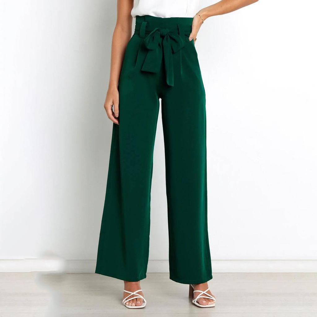 Modische Hose für den Arbeitsplatz, für Damen, lässig, weites Bein, hohe Taille, Hose mit Gürtel, Temperament, Sommer, Pendlerhose