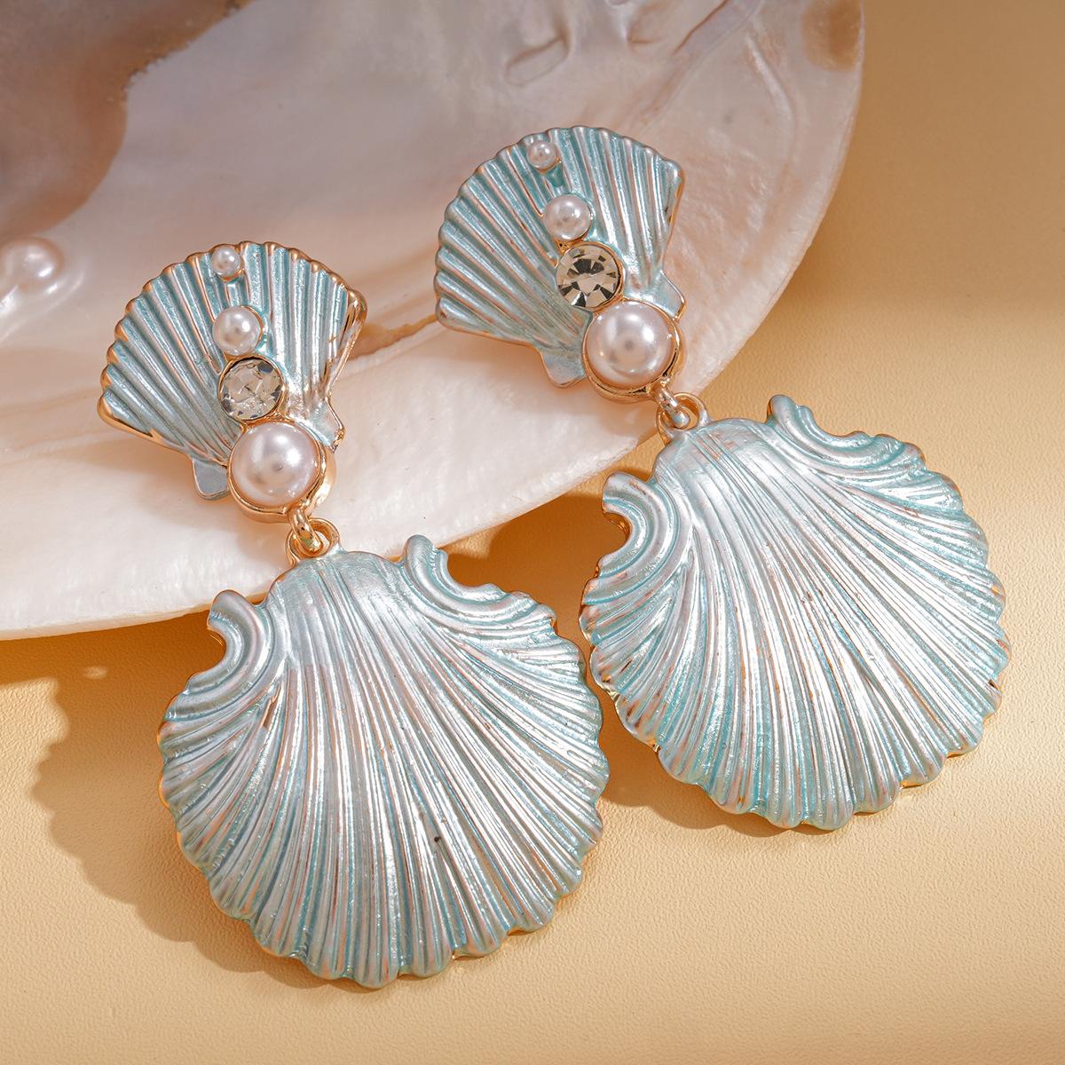 

DIGADAGU Metal Shell Imitation Pearl Dangle Earrings New Simple Elegant Earrings Women s Daily Zircon Accessories синий