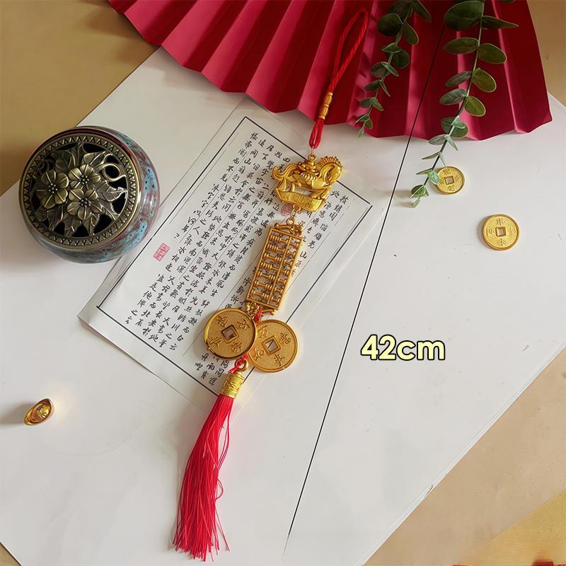 Chinese New Year Gold Color Plastic Horse Pendant Long Red Tassel Ornaments For Car Home Decor Lucky Charm Hanging Decoration