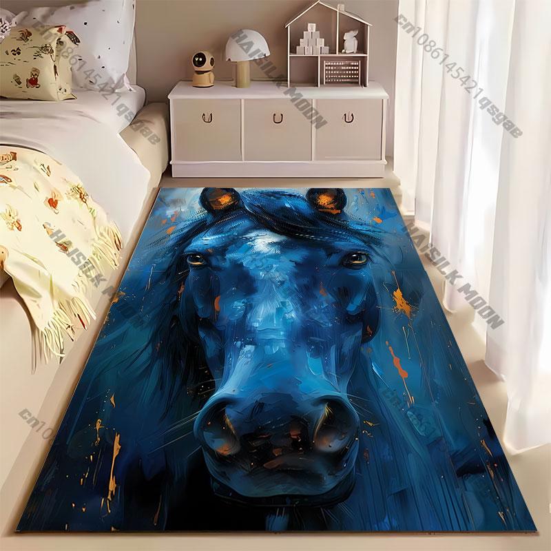 Majestic artistic blue horse carpet Yoga living room room decor children's crawling mat doormat area rug games mat
