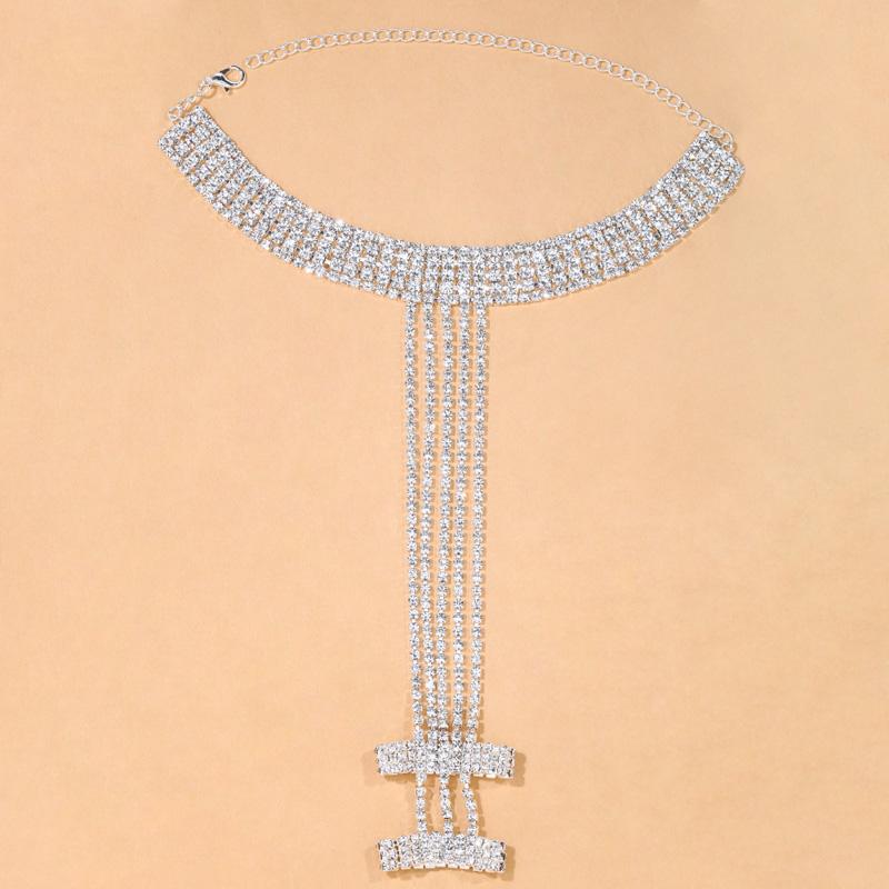 

Женский браслет в стиле бохо со стразами и блестящими украшениями на палец, многослойный браслет с блестящими кристаллами, кольцо на палец, браслет-цепочка для ног Silver