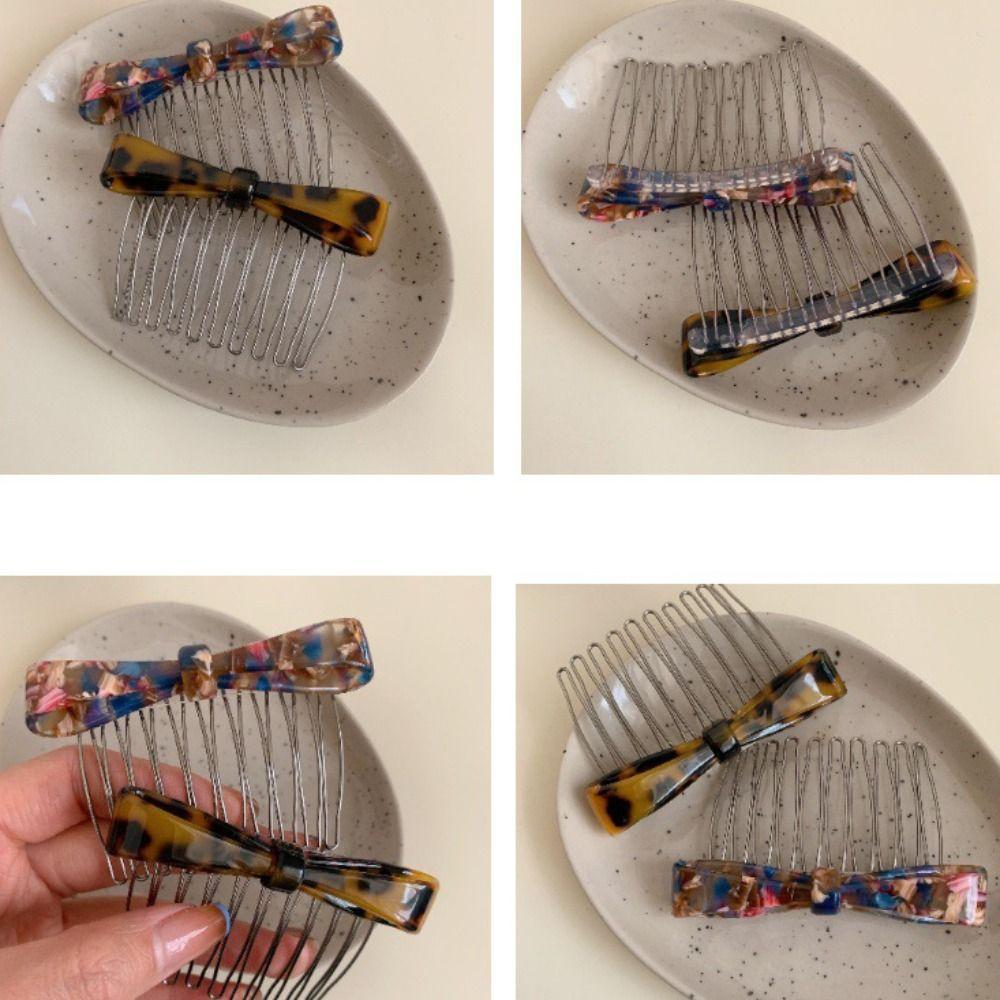 Teeth Acetic Acid Bow Hair Comb Fixed Combs Side Clip Cute Anti Slip Bangs Clip  Student