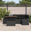Ensemble de canapé de jardin de 6 pièces avec coussins en rotin poly noir et acacia, Canapé de jardin de 2 places 3349463