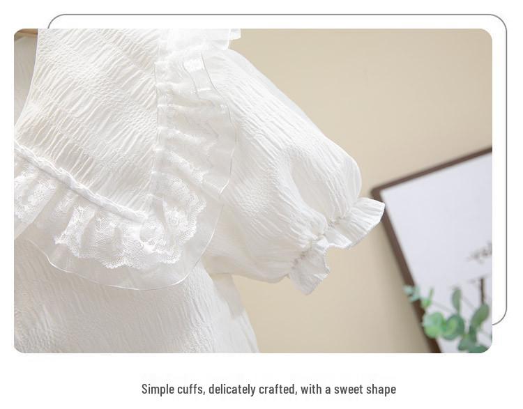 Girls' Short-Sleeve Summer Chiffon Shirt 2024 - White