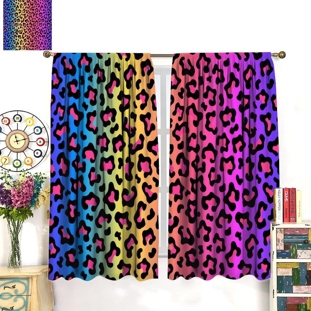 Leopard Print Curtains Brown Animal Fur Printed Lightweight Dcor Window Treatments Women Girls Bedroom Living Room Wildlife Curtain Polyester Ideal