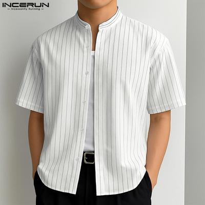 Herren Kurzarm Henley Shirt Gestreift Locker Lässige Oberteile