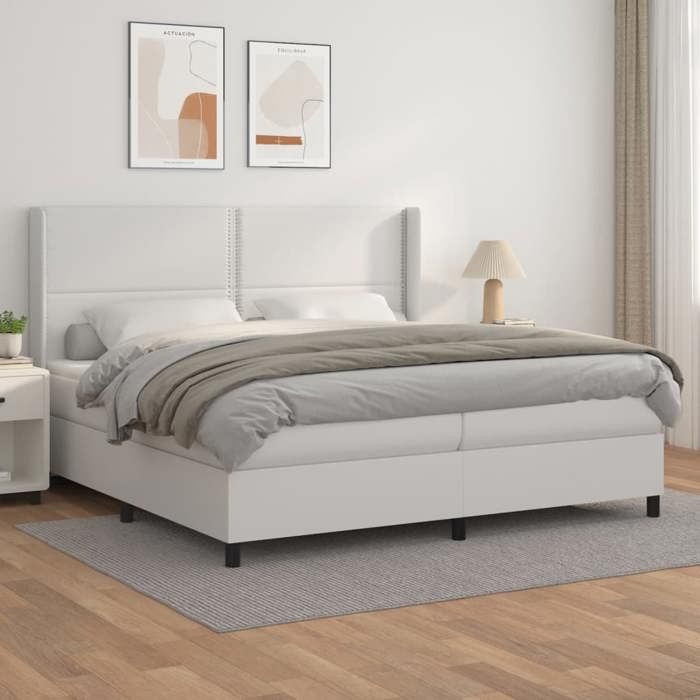 Maison Exclusive - Sommier à lattes de lit avec matelas Blanc 200x200cm Similicuir
