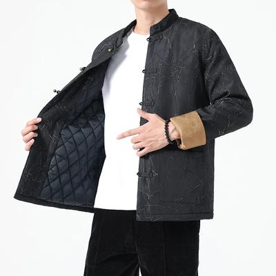 Giacca Calda da Uomo Autunno Inverno Uomo Fibbia a Disco Retro Abito Tang Giacche Uomo Collo Alto Goffrato Hanfu Uomo Cappotti Imbottiti in Cotone