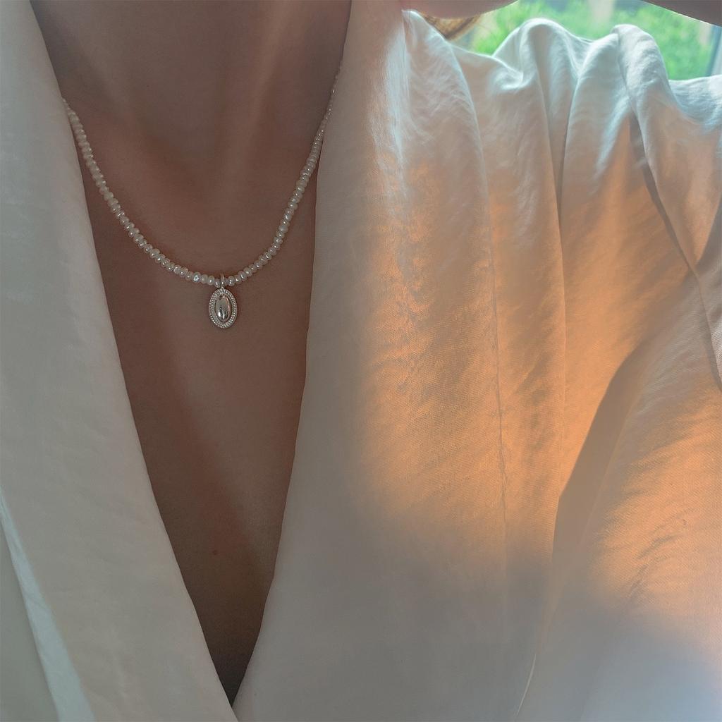 S925 Sterling Silber Koreanische Ausgabe Geometrische Perle Halskette Licht Luxus Kleine Weibliche Sommer Sinn Für Design INS Kühlen Stil