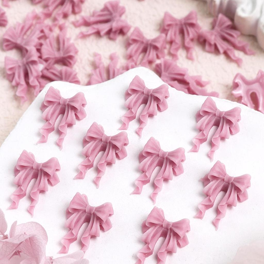 1Bag Pink Candy Ribbon Bows 3D Nail Charm Transparent Jelly Color Summer Nail Decoration Accessories DIY Manicure Decor Parts