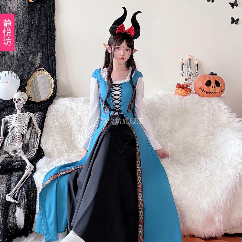 Halloween Costume Vintage Court Style Witch Dress Long Dress Medieval Art European Pastoral Cosplay