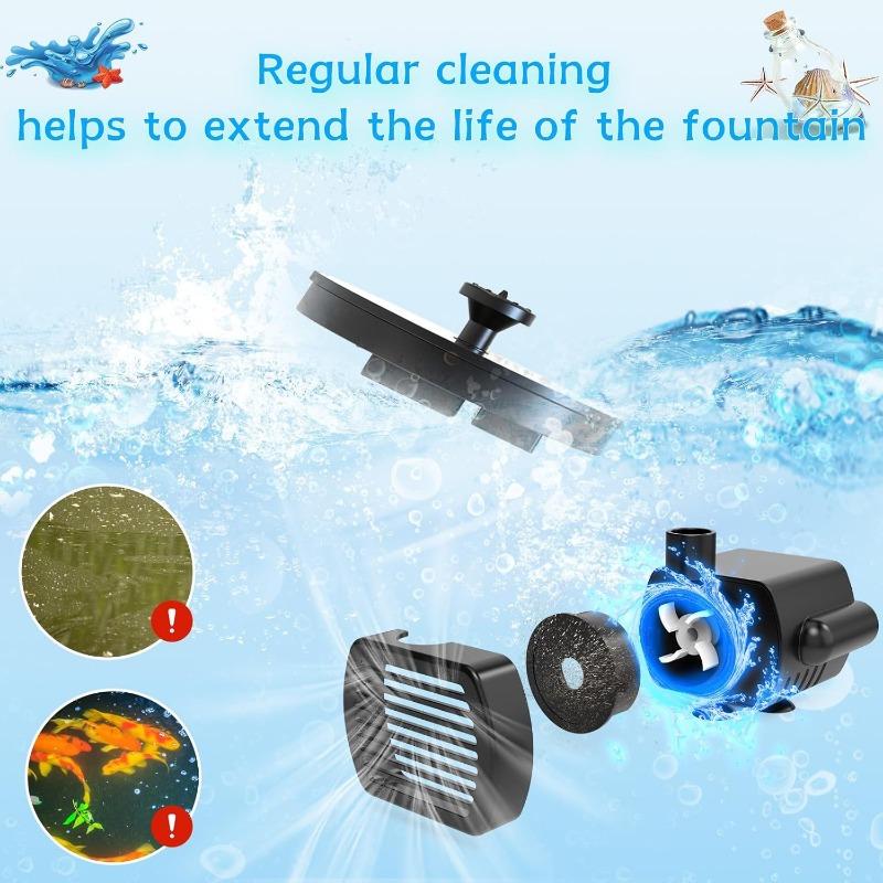 High Efficiency Solar Fountain Pump with 6 Spray Nozzles Adjustable Water Pattern for Bird Bath Garden Pond Pool Courtyard