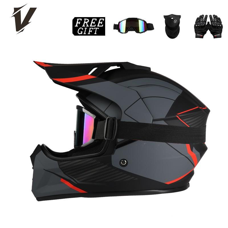 Off-Road Motorcycle Helmet ABS Full Face Dirt Bike With Visor Mask Gloves DOT Certified