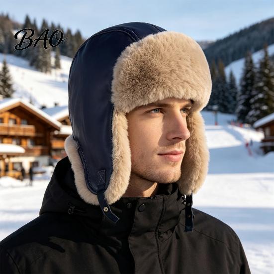 Unisex Winter Accessory for Walking Faux Fur Trapper Hat, Ushanka Hat with Ear Flaps, Plush Lining, Windproof Cold Weather Outdoor Warm Retro