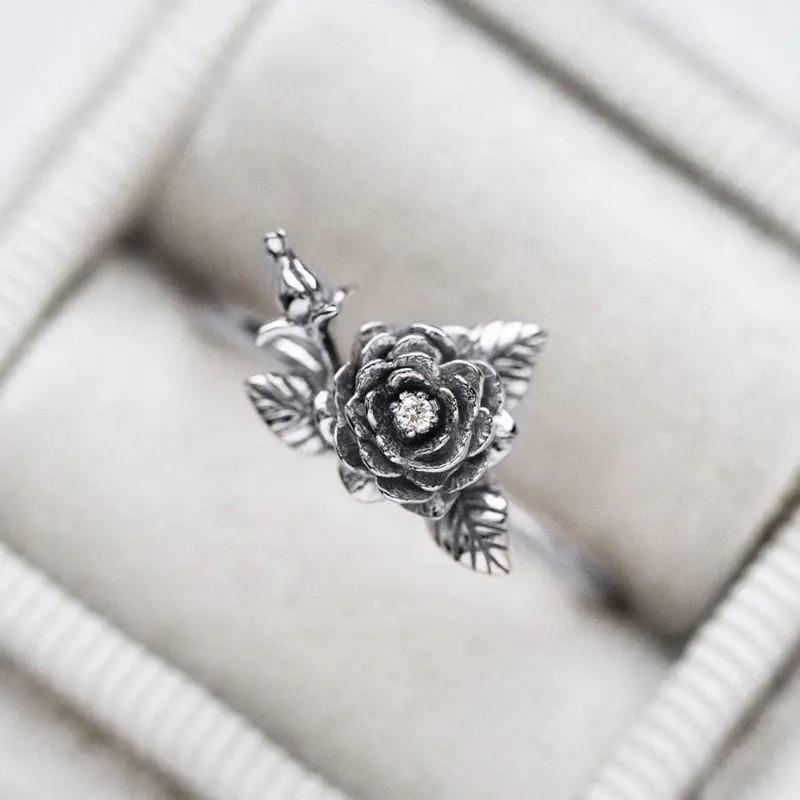 

Винтажное кольцо из розовой меди Японский и корейский персонализированный цветочный нишевый художественный дизайн с листьями No. 10