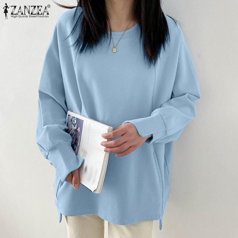 

ZANZEA Женский свободный повседневный пуловер с длинными рукавами и круглым вырезом, нерегулярный пуловер, топы