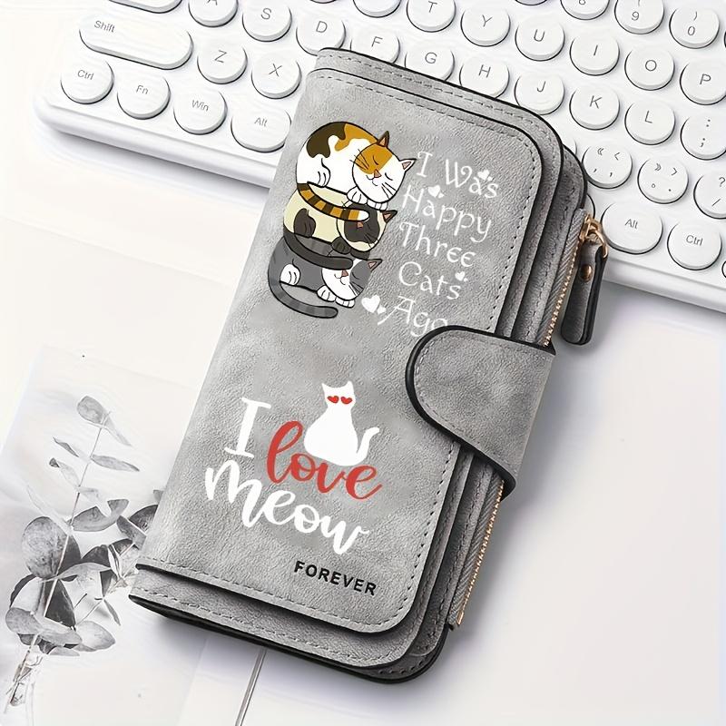 Black Striped Cat Print Long Wallet for Women Multifunctional Portable Snap Button Coin Purse Birthday Gift Daily Commute Fun Design Outdoor Travel