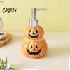 Ceramic Liquid Soap Container Halloween Ghost Dispenser, with Stainless Steel Pump, Pumpkin Refillable Holiday Theme Dispenser Hand Container,